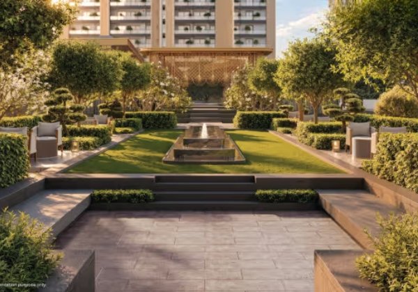 Landscaped gardens and jogging track at Godrej Neopolis